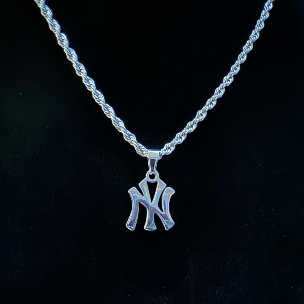 NY Necklace - New York Yankees - 3mm Rope - 20" Silver Chain - MLB - Baseball